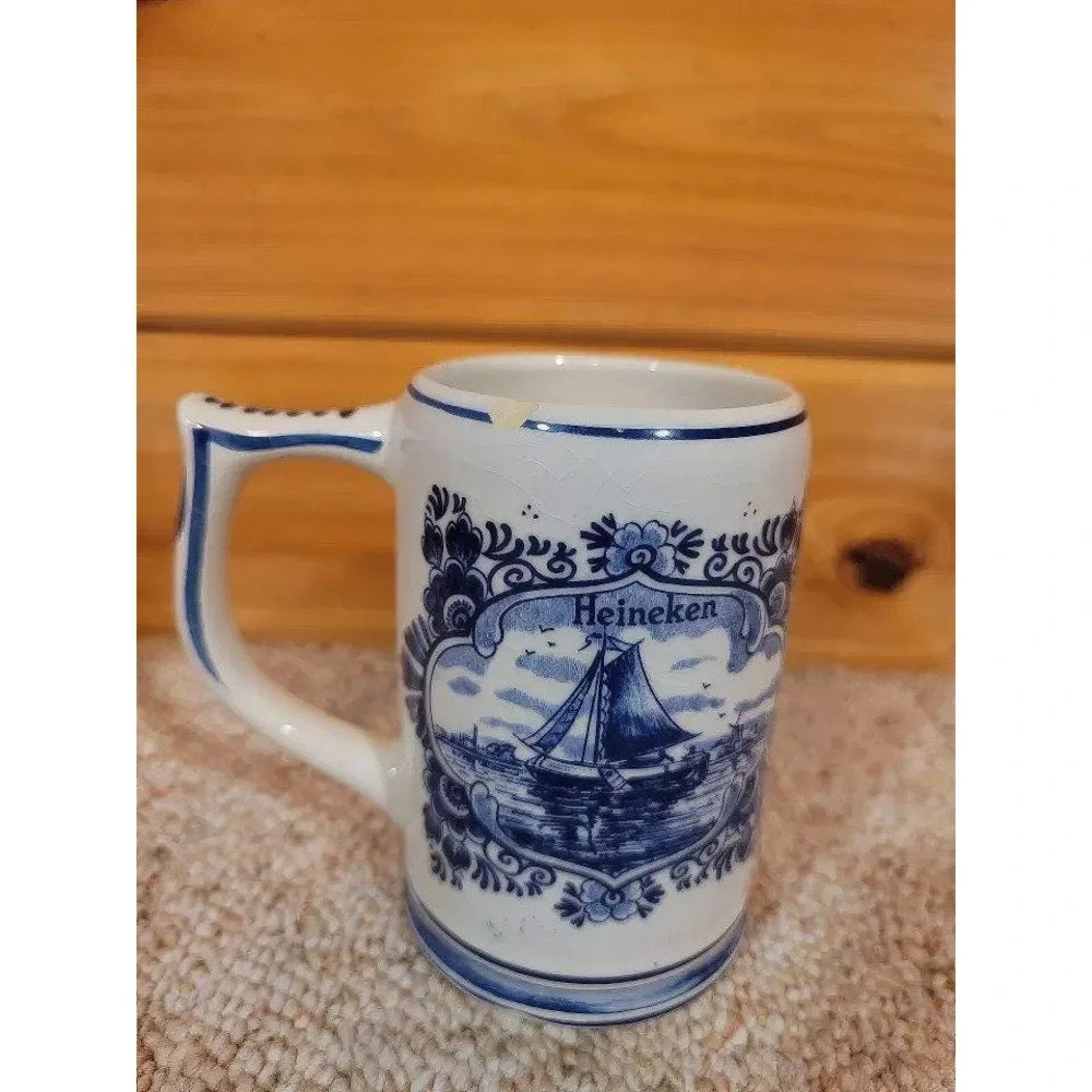 Pair OfDelft Blue Hand Painted Heineken Windmill Beer Tankard Stein Mug Holland - Picture 6 of 10